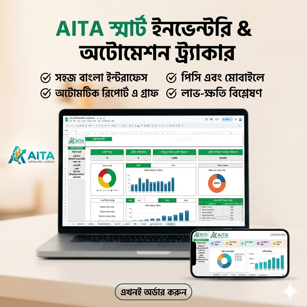 AITA স্মার্ট ইনভেন্টরি ও অটোমেশন ট্র্যাকার ড্যাশবোর্ড বাংলা